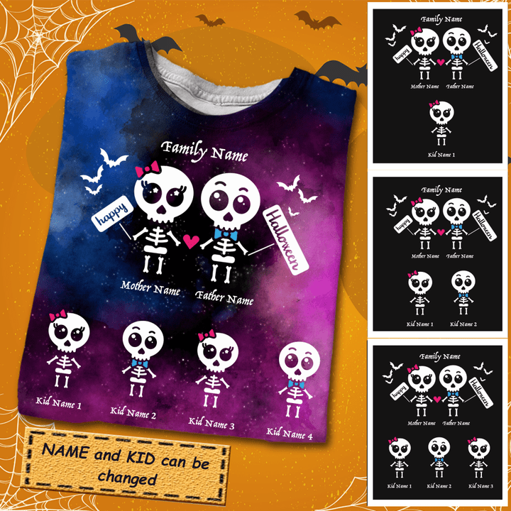 Halloween Skeleton Family 3D Galaxy Shirt Sweatshirt AP299