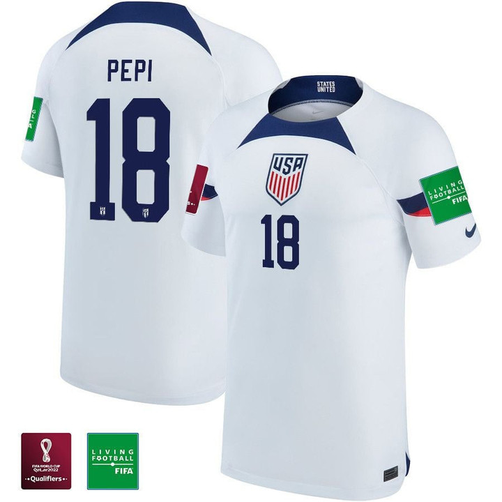 USA National Team FIFA World Cup Qatar 2022 Patch Ricardo Pepi #18 Home Men Jersey
