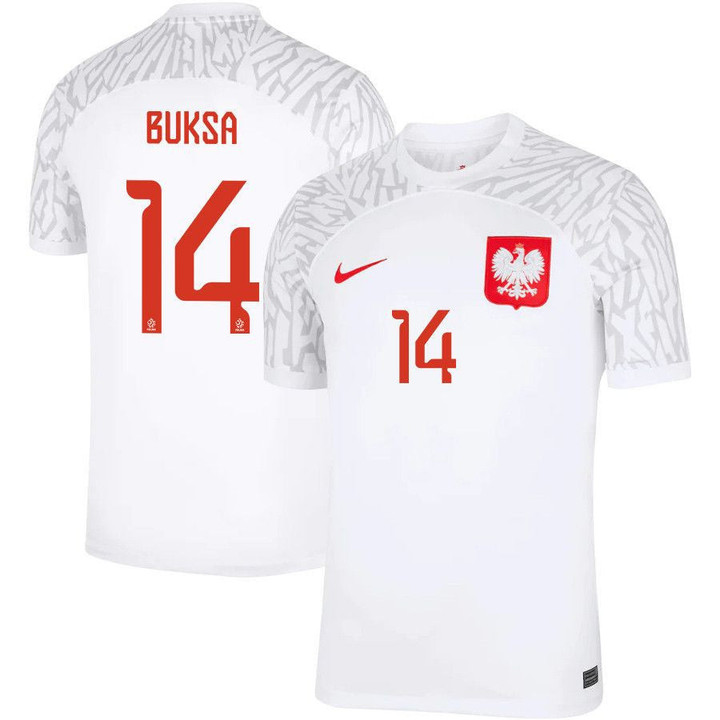 Poland National Team 2022-23 Qatar World Cup Adam Buksa #14 Home Men Jersey - White