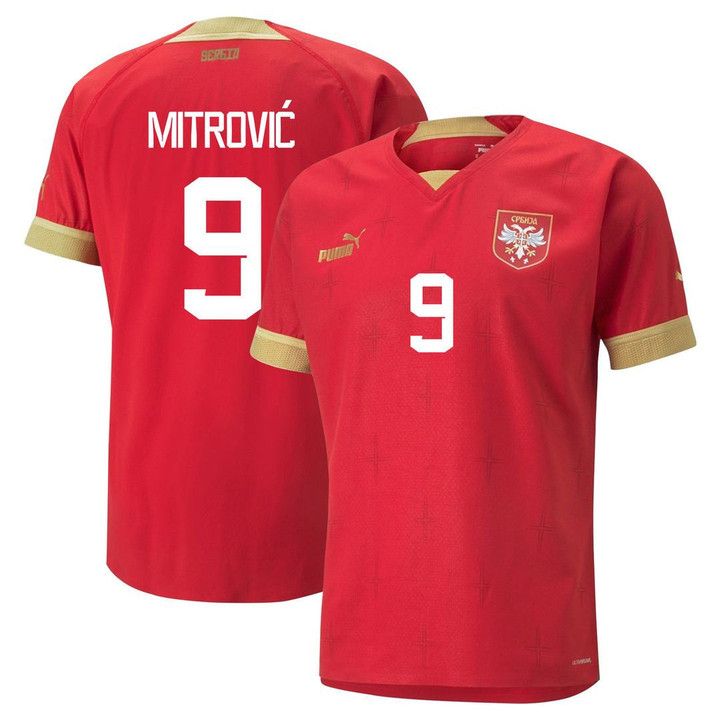 Qatar World Cup Aleksandar Mitrović #9 Serbia National Team 2022-23 Home Men Jersey