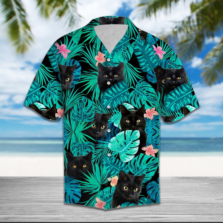Black Cat - Summer Leaves - Hawaiian Shirt