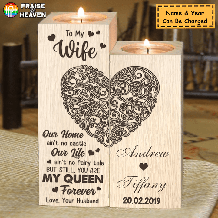 To My Wife - Anniversary Heart Love Personalized  Candle Holder CAH006