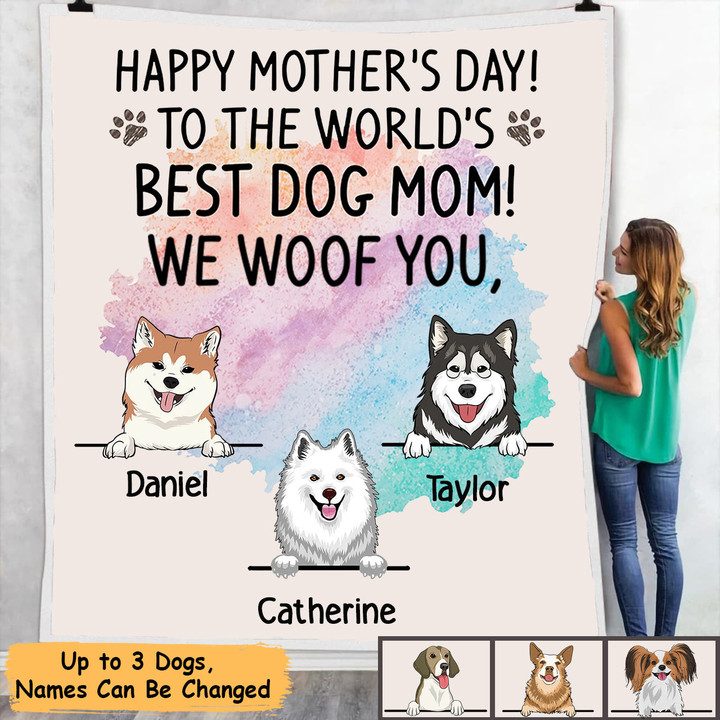 Happy Mother's Day Best Dog Mom Personalized Fleece Blanket FBL099