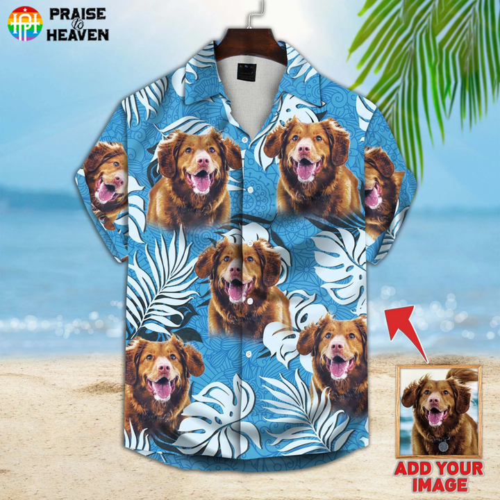 Sea Blue Color Custom Leaves Pattern Hawaiian Shirt HIS028
