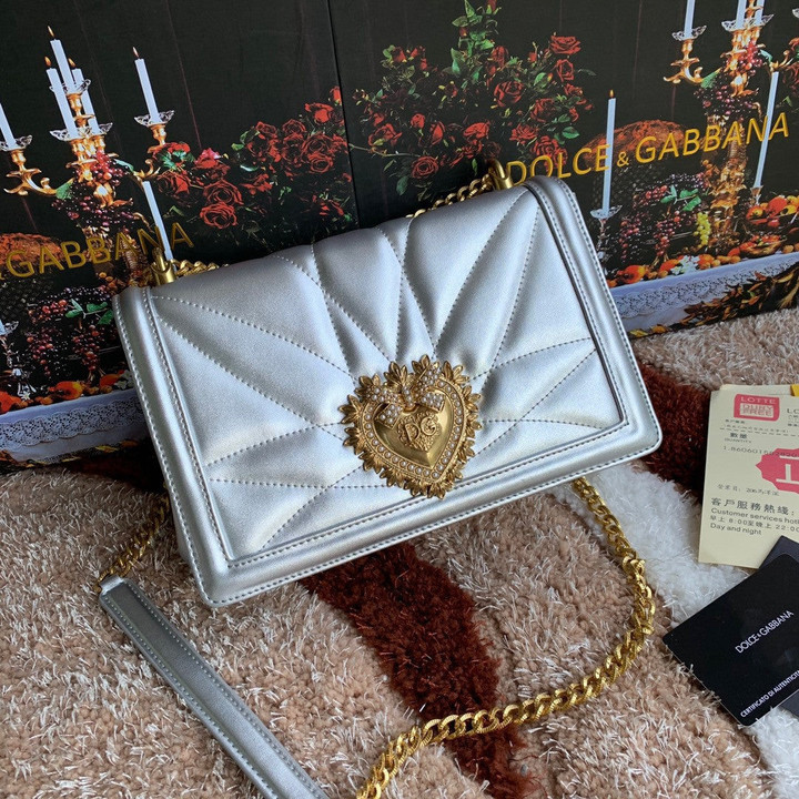 Dolce & Gabbana Devotion Shoulder Bag Cowhide In Silver