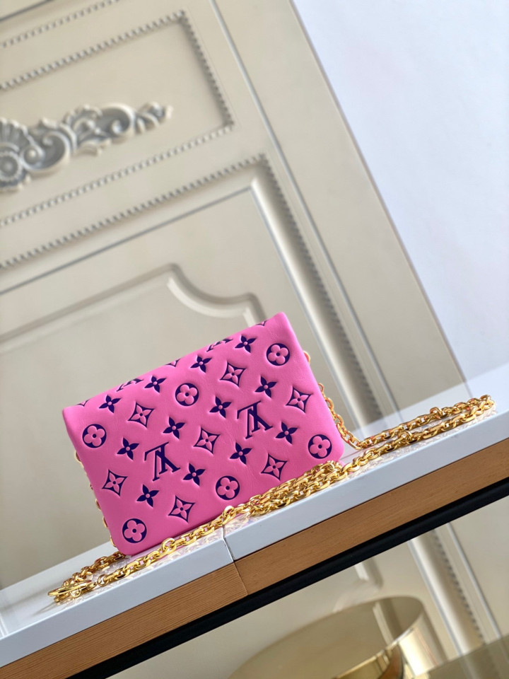 Louis Vuitton Pochette Coussin Chain Bag Embossed Sheepskin In Pink/ Purple