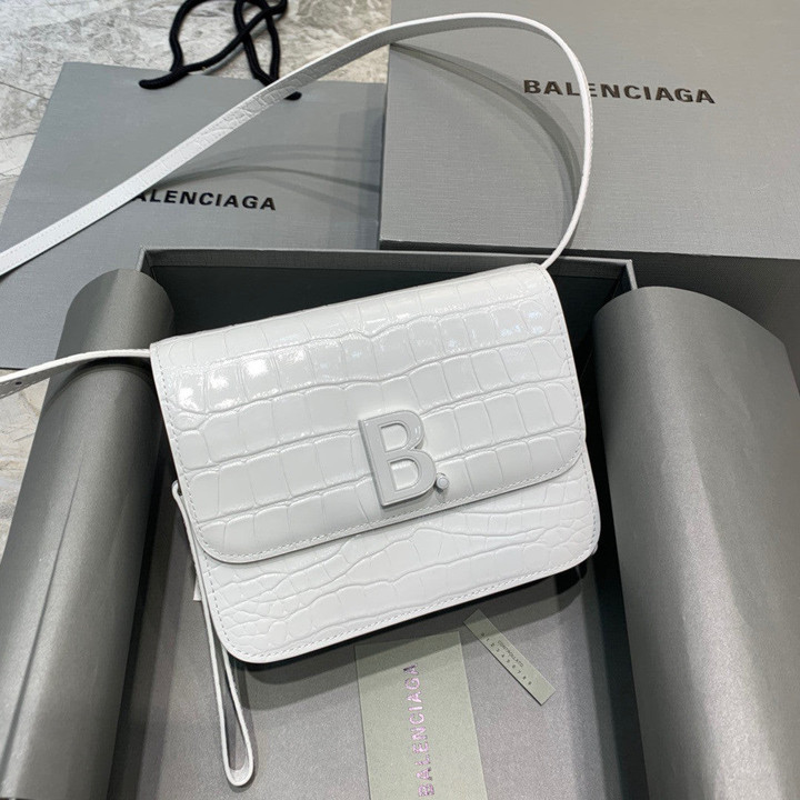 Balenciaga B.Small Flap Bag Crocodile Leather In White