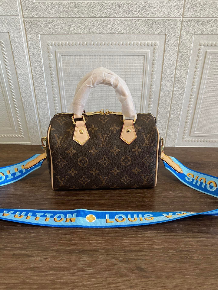 Louis Vuitton Speedy Bandoulière 20 Bag Monogram Brown Leather With Blue Strap