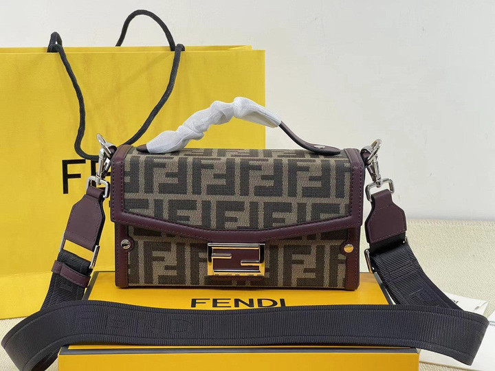Fendi Baguette Soft Trunk Bag FF Fabric And Purple Leather