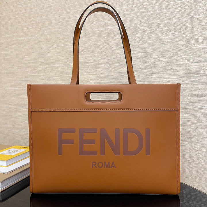 Fendi Large Logo Shopping Bag Top Handles Leather In Brown