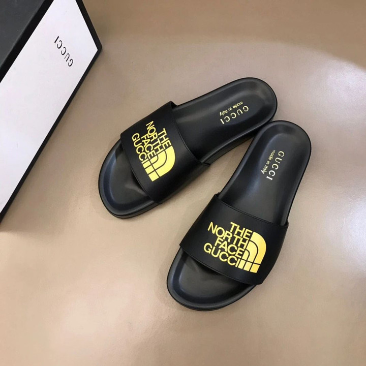 Gucci X The North Face Base Camp Slides In Black And Gold