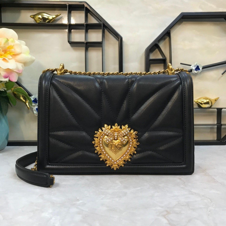 Dolce & Gabbana Devotion Shoulder Bag Cowhide In Black