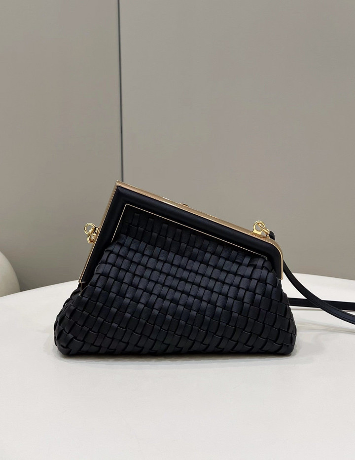 Fendi First Small Bag Black Woven Leather