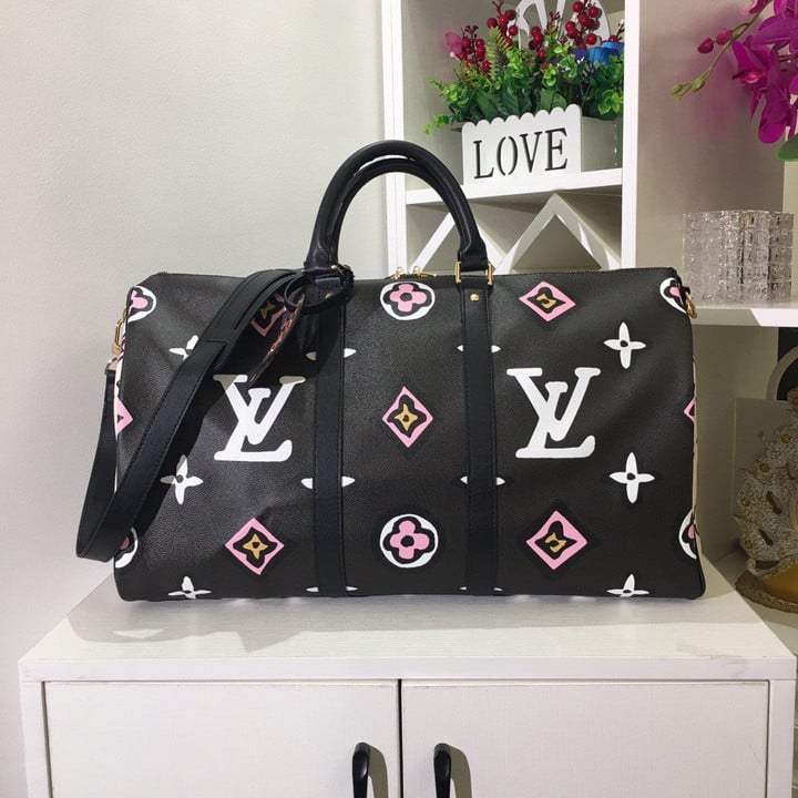 Louis Vuitton Keepall Bandoulière 50 Bag Colorful Monogram Leather In Black