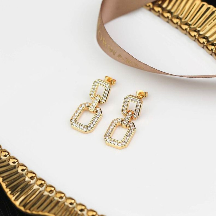 Cartier Pave Square Crystal Dangle Earrings In Yellow Gold