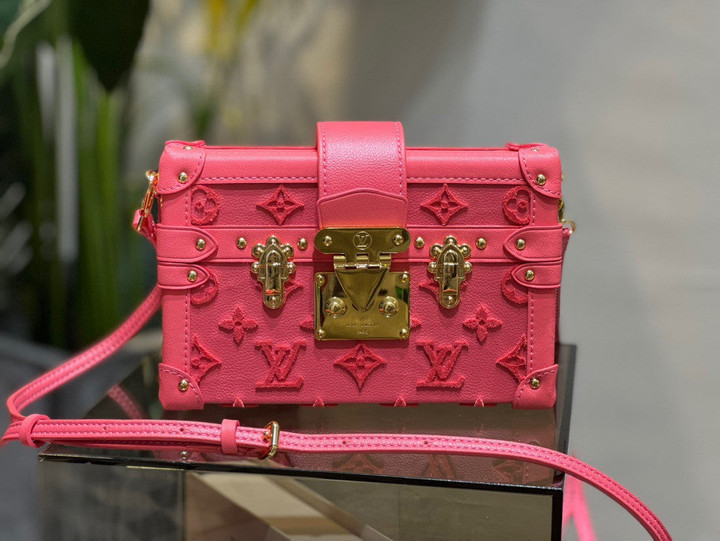Louis Vuitton Petite Malle Bag Grained Calfskin In Pink