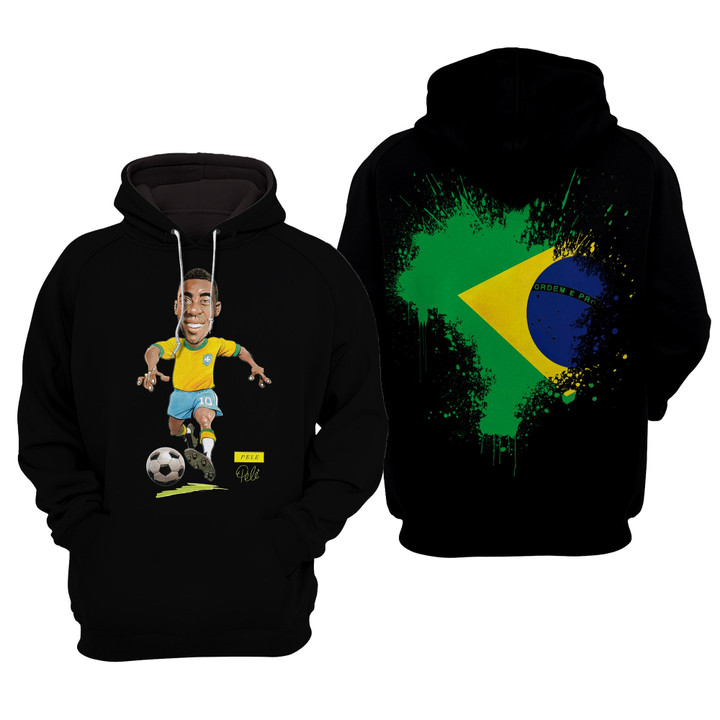 Pelé 10 Football Brazil National Flag Painted In Black Hoodie