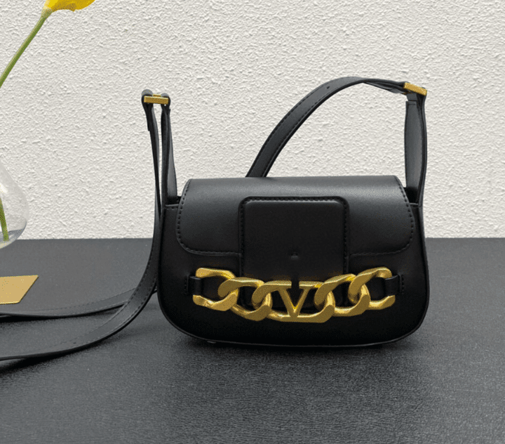 Valentino Garavani VLogo Chain Small Shoulder Bag Calfskin In Black