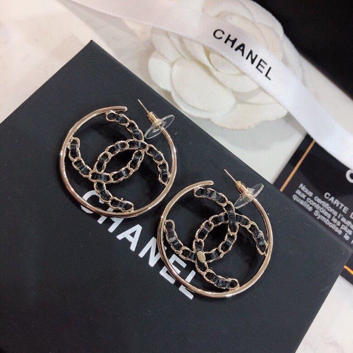 Chanel Lambskin CC Chain Hoop Earrings In Black Gold
