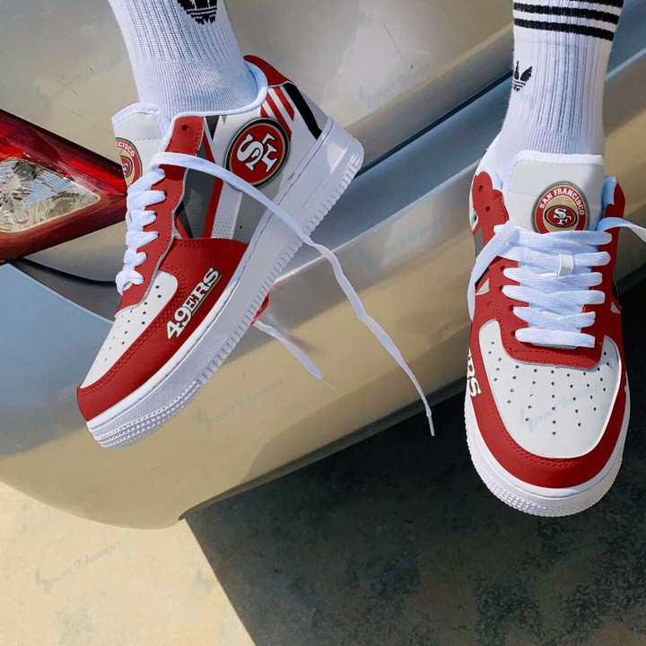 SF 49er Logo Pattern Air Force 1 Printed Sneaker Shoes In Red White