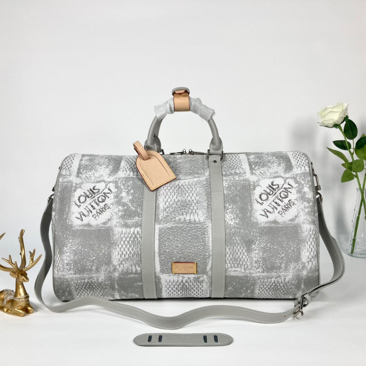 Louis Vuitton Keepall Bandoulière 50 Bag Damier Salt Canvas In Light Grey