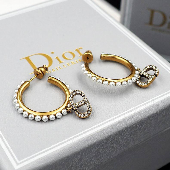 Dior Montaigne Hoop Earrings Gold Metal With Pearls