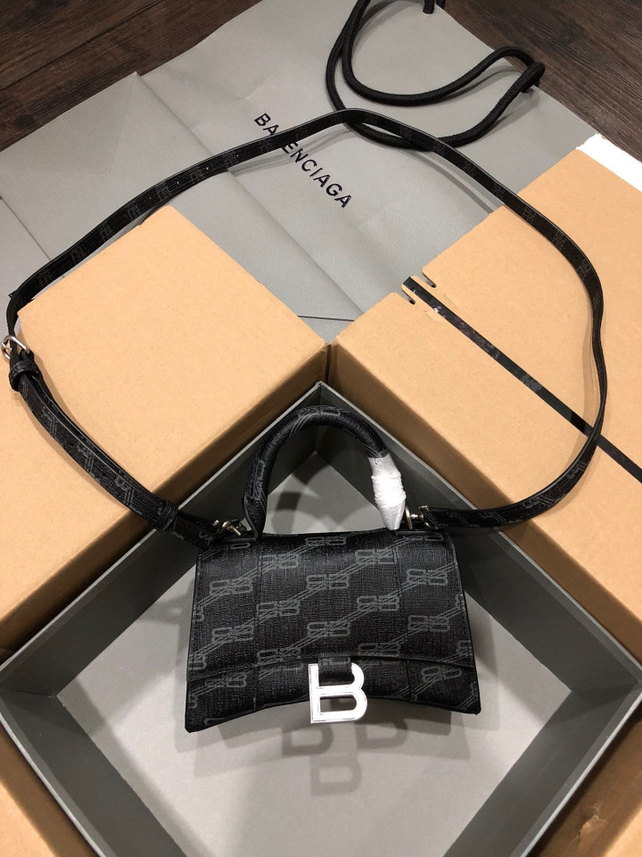 Balenciaga Hourglass XS Top Handle Bag BB Monogram In Black