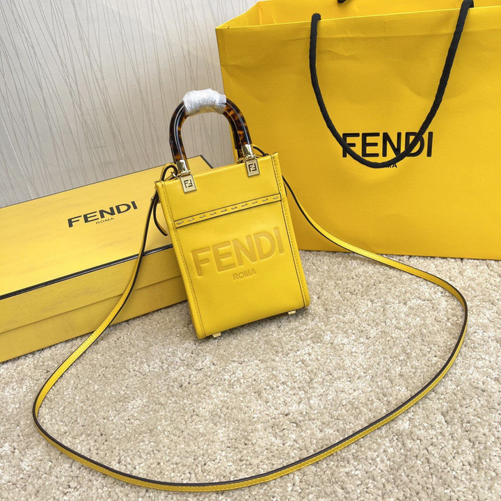 Fendi Sunshine Mini Shopper Bag Leather In Yellow