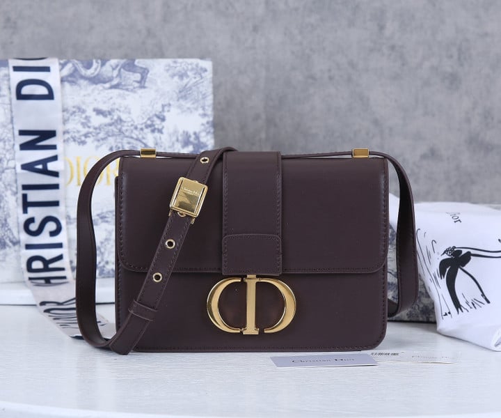 Dior 30 Montaigne Box Bag Gold Logo Leather In Chocolate
