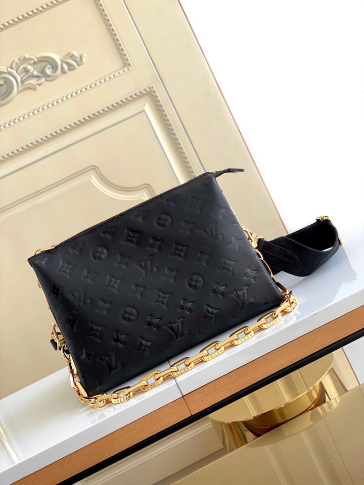 Louis Vuitton Coussin PM Handbag Monogram Embossed Puffed Sheepskin In Black