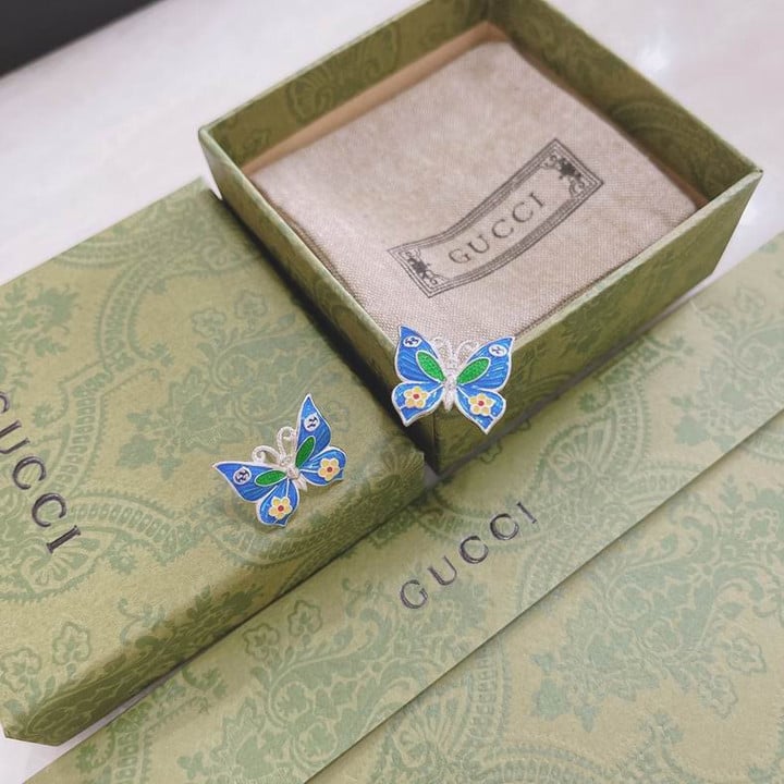 Gucci Butterfly Blue Enamel Earrings