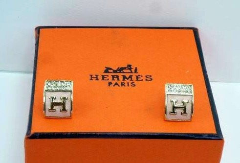 Hermes H Crystal Square Earrings In Black/ Rose/ Pale Pink/ Blue