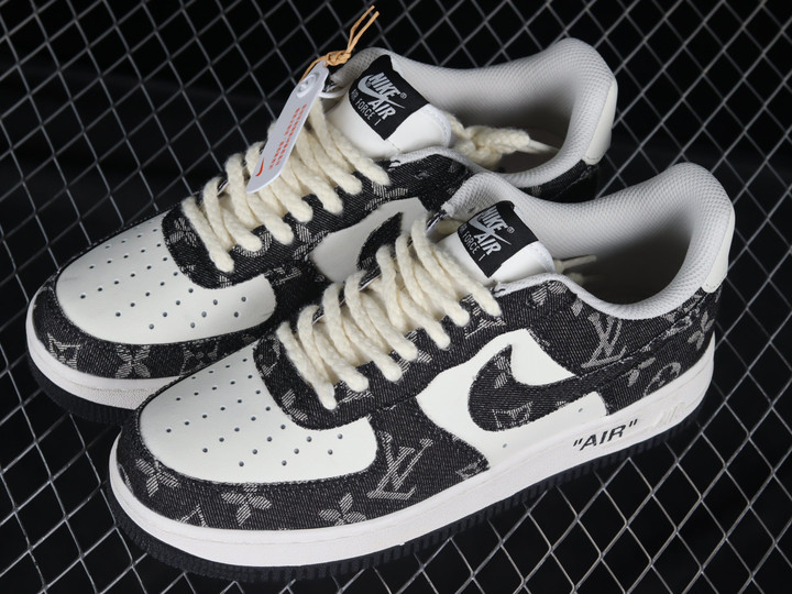 LV x Nike Air Force 1 07 Low Denim Black White Shoes Sneakers