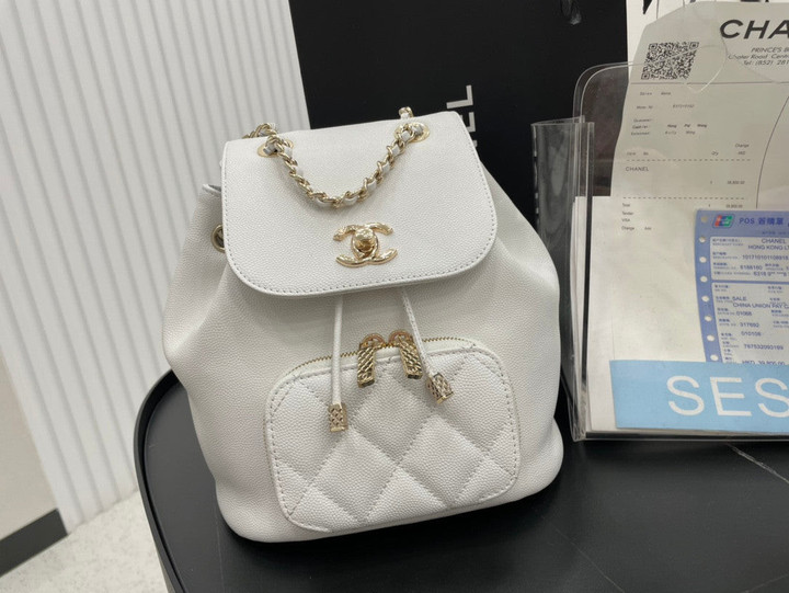 Chanel Business Affinity Caviar Backpack In White