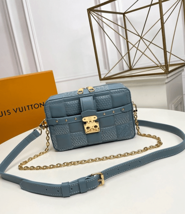 Louis Vuitton Troca PM Handbag Quilted Leather With Check Pattern Embroidered In Blue