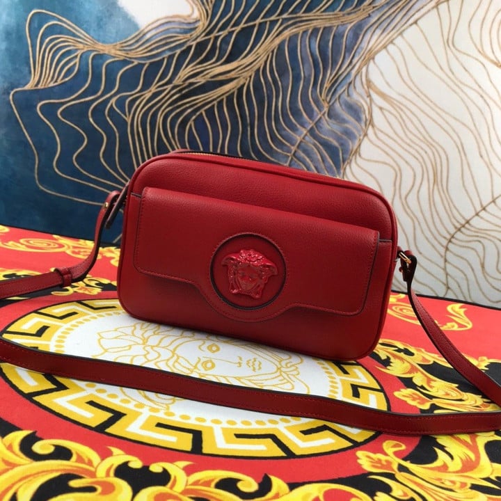 Versace La Medusa Camera Bag Leather In Red