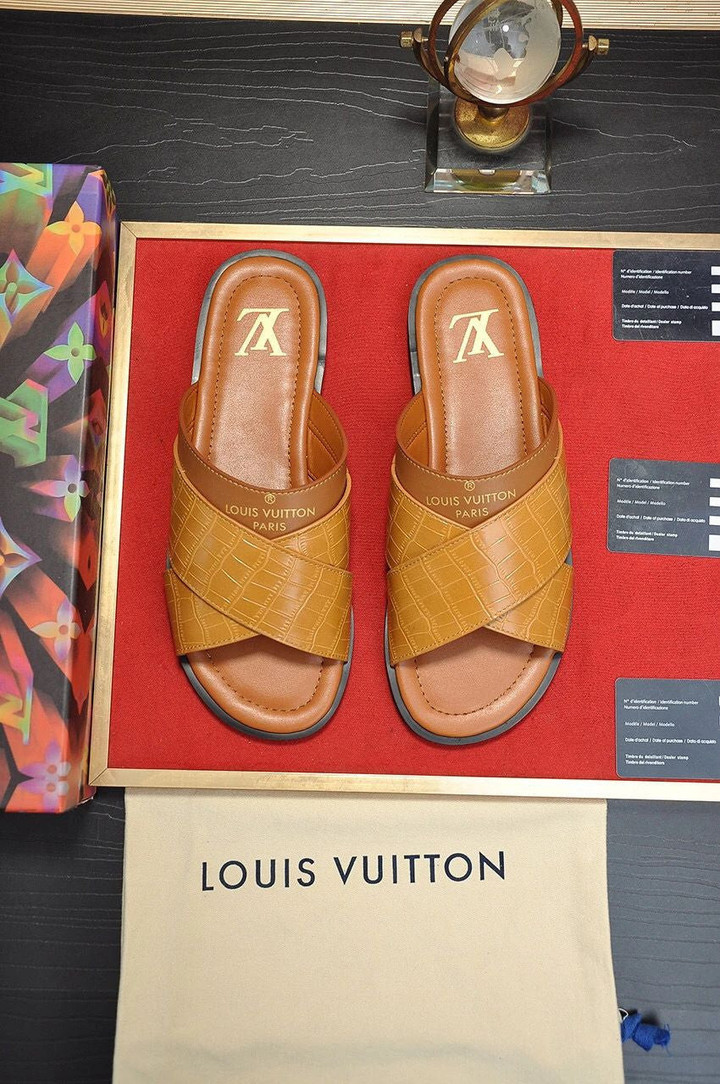 Louis Vuitton Foch Mule Slides In Tan And Brown