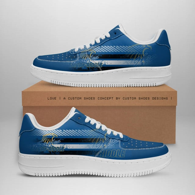 Embry-Riddle Eagle Logo Stripe Pattern Air Force 1 Printed In Blue