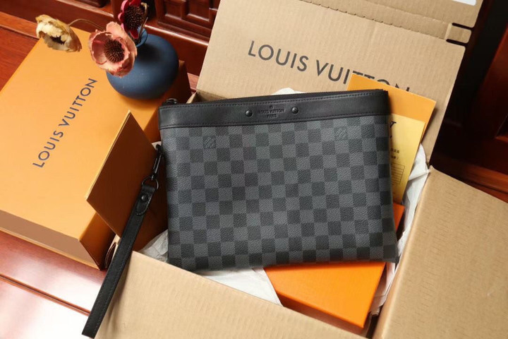 Louis Vuitton Pochette To-Go Bag Damier Canvas In Black/Gray