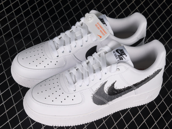 Nike Air Force 1 Low Spray Paint Swoosh White Black Grey Shoes Sneakers