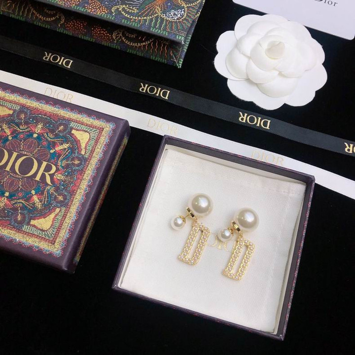 Dior Tribales Letter D Earrings Gold-Finish Metal With White Resin Pearls