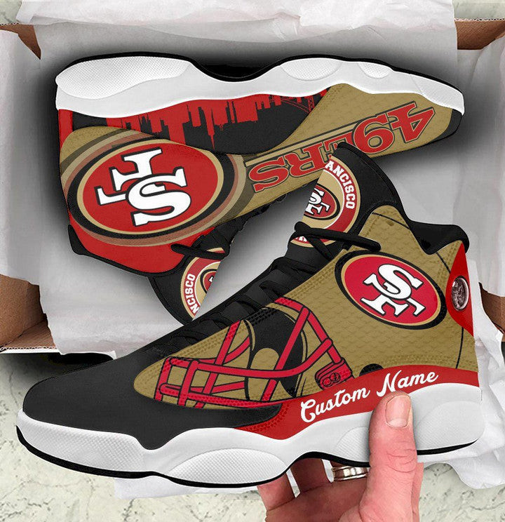 SF 49er Custom Name Air Jordan 13 Shoes Sneakers In Red And Brown