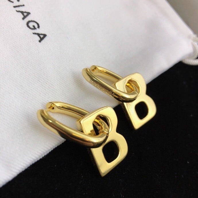 Balenciaga B Letter Chain Earrings In Yellow Gold