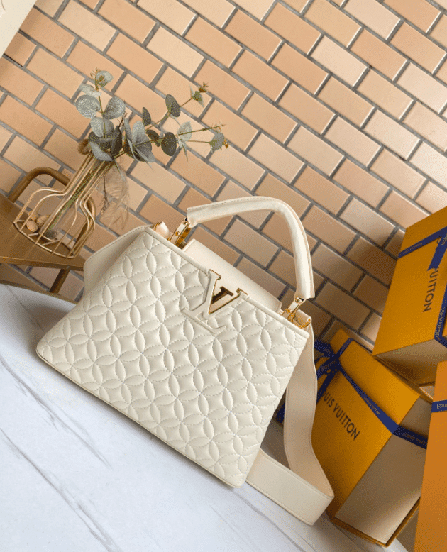 Louis Vuitton Capucines BB Handbag Monogram Flower Sheepskin In White