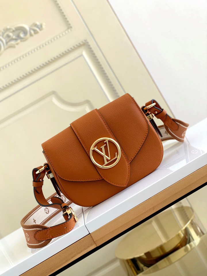 Louis Vuitton LV Pont 9 Soft PM Handbag Grained Calfskin In Brown
