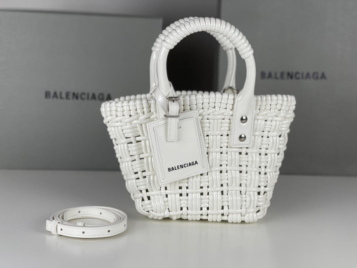Balenciaga Bistro XXS Basket Tote Bag With Strap In White