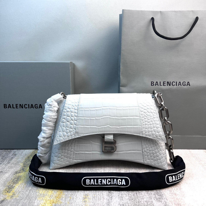 Balenciaga Downtown Small Chain-Handle Bag Crocodile Leather In White