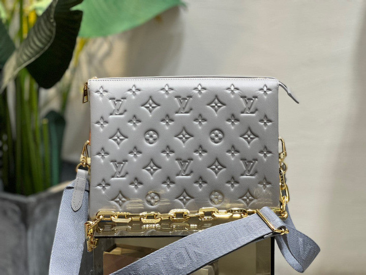 Louis Vuitton Coussin PM Handbag Embossed Puffed Sheepskin In Gray