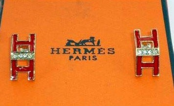 Hermes Double H Letter Earrings In With Crystals In Multi-color