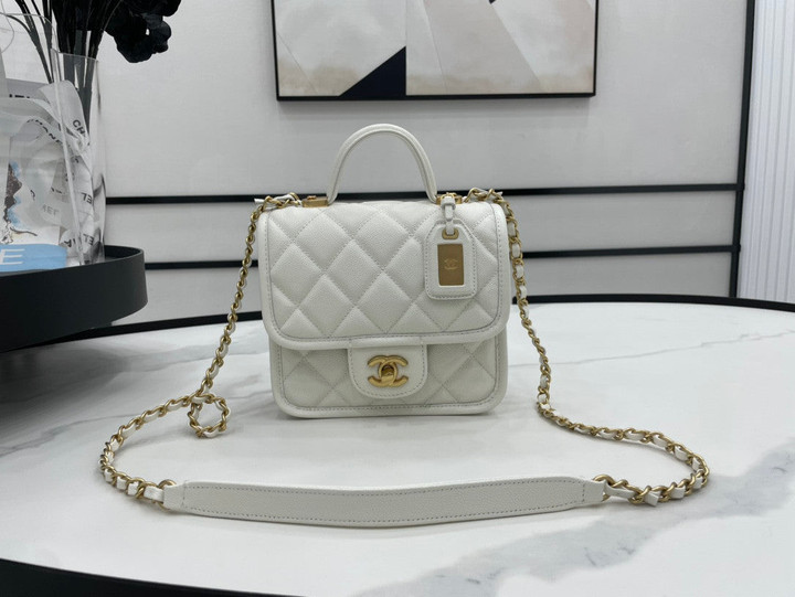 Chanel Small Flap Bag With Top Handle In White